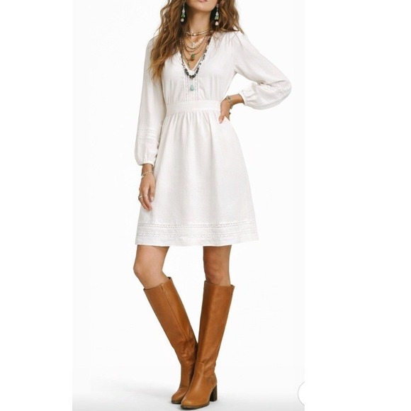 J. Crew Dresses & Skirts - J.Crew White Cotton Eyelet Lace V-Neck Mini Dress Long Puff Sleeve XS